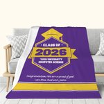 Personalisierte Multicolor Graduation Hut weiche Fleecedecke mit Jahr Schule Name und warmen Text Klasse von 2026 Geschenk für Absolventen