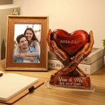 Personalized Intertwined Hands Heart Acrylic Ornament with Names and Date Desk Decor Anniversary Valentine's Day Gift for Couple