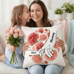 Personalised Holding Hands Birth Flower Soft Cushion Cover with 1-11 Names Room Decor Mother's Day Birthday Gift for Mom Grandmother