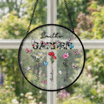Personalized 1-8 Birth Flowers Suncatcher Glass Ornament with Names Window Balcony Hanging Decor Mother's Day Gift for Mom Grandma