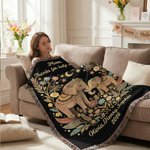 Personalized Bohemian Style Elephant Tassel Blanket with Name Title Year Date Birthday Mother's Day Gift for Mom Grandma