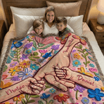 Personalisierte Ölgemälde Stil Blume Holding Hands weiche Decke mit Quasten und Namen Home Decor Muttertag Geburtstag Geschenk für Mama Kinder