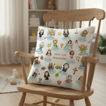 Personalized Cartoon Holy Saints of Heaven Soft Throw Pillow Cover with Name Home Decor Birthday Baptism Gift for Kids Christians