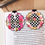 Personligt magnetiskt bokmärkesklämma med namn i rosa-guld stil med rutiga initialer Bokklubb Födelsedagspresent för läsälskare Bokmaskar