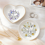 Personalised Birth Flower Hands in Hands Ceramic Trinket Jewellery Dish with 1-10 Names Mother's Day Birthday Gift for Mom Grandma