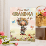 Personalised Watercolour Grandma Cartoon Character Acrylic Plaque with Name Home Decor Mother's Day Birthday Gift for Grandmother