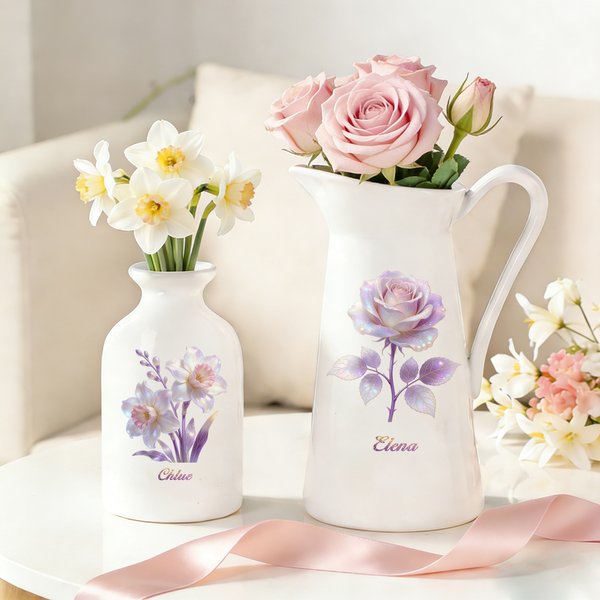 Personalisierte Glitter Geburt Blume Keramik Vase mit Namen Home Dekoration Geburtstag Muttertag Geschenk für Mama Oma