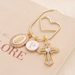 Portapapeles Personalizado Cruz Católica con Inicial Religiosa Bautizo Primera Comunión Regalo para los amantes de los libros Bookworm