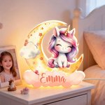 Gepersonaliseerd Fantasie Eenhoorn Acryl LED-nachtlampje met Naam Kinderkamerdecoratie Verjaardag- of Babyshowercadeau voor Meisjes