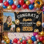 Personalised Congrats Photo Golden Balloon Graduation Banner with Name School Name and Year Party Decor Graduation Gift for Graduates