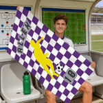 Personalized Plaid Soccer Silhouette Quick-Dry Oversized Sport Beach Towel with Name and Number Beach Pool Party Birthday Gift for Soccer Lover