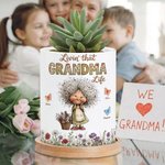 Personalised Cartoon Grandma Character Butterfly Ceramic Flower Pot with Name and Bamboo Tray Home Decor Mother's Day Gift for Mom Grandma