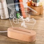 Personalised Graduation Cap Adjustable LED Night Light with Diverse Colours Changing and Wooden Base Graduation Souvenir Room Decor Gift for Graduates