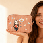 Personalised Multicolour Birth Flower Cartoon Character Striped Makeup Bag with Name Daily Travel Essential Birthday Mother's Day Gift for Women
