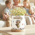 Personalised Cartoon Grandma Character Butterfly Ceramic Flower Pot with Name and Bamboo Tray Home Decor Mother's Day Gift for Mom Grandma