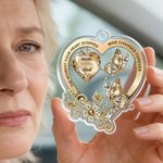Personalisierte Floral Schmetterling Herzform Acryl Ornament mit Titel und Text Auto Dekor Gedenkgeschenk für Familie