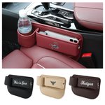 Personlig enkel logotekst PU lær bilsete gap oppbevaring tilbehør bildekor bursdagsgave til bileiere