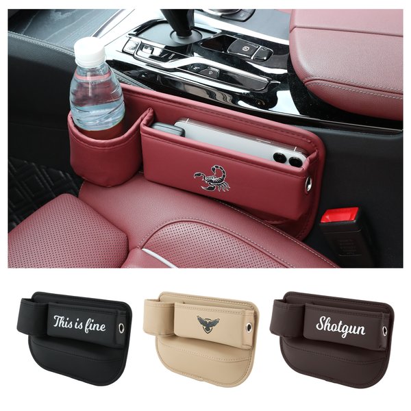 Personlig enkel logotekst PU lær bilsete gap oppbevaring tilbehør bildekor bursdagsgave til bileiere