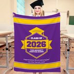 Personalisierte Multicolor Graduation Hut weiche Fleecedecke mit Jahr Schule Name und warmen Text Klasse von 2026 Geschenk für Absolventen