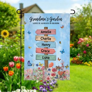 Personalized Floral Butterfly Garden Flag with Name and Text Outdoor Yard Porch Decor Birthday Mother's Day Spring Gift for Family Grandma Mom