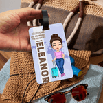 Étiquette de bagage personnalisée avec nom et personnage de dessin animé - Cadeau d'anniversaire vacances pour amoureux de voyage