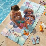 Personalized Cartoon Diving Character Marine Animal Quick Dry Oversized Beach Towel with Name Summer Vacation Beach Party Birthday Gift for Kids