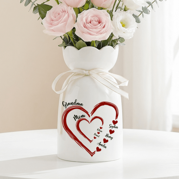 Vase en céramique personnalisé avec noms Fête des mères Cadeau d'anniversaire pour Grand-mère Maman