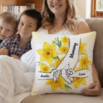 Personalised Holding Hands Birth Flower Soft Cushion Cover with 1-11 Names Room Decor Mother's Day Birthday Gift for Mom Grandmother
