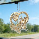 Personalisierte Floral Schmetterling Herzform Acryl Ornament mit Titel und Text Auto Dekor Gedenkgeschenk für Familie