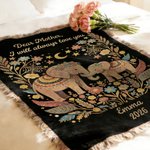 Personalized Bohemian Style Elephant Tassel Blanket with Name Title Year Date Birthday Mother's Day Gift for Mom Grandma