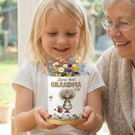 Personalised Cartoon Grandma Character Butterfly Ceramic Flower Pot with Name and Bamboo Tray Home Decor Mother's Day Gift for Mom Grandma