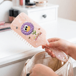 Gepersonaliseerde Cartoon Geboortebloem Anti-Statische Massage Kam met Naam en Lint Strik Verjaardagscadeau voor Vrouw Vriendin