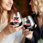 Tappo di laurea fiore personalizzato 15 oz Stemless Wine Glass con nome testo anno Home Bar trattare festa di laurea regalo per i laureati