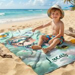 Personalized Cartoon Diving Character Marine Animal Quick Dry Oversized Beach Towel with Name Summer Vacation Beach Party Birthday Gift for Kids