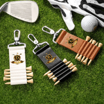 Badge de golf personnalisé en cuir PU avec 5 tees en bambou Cadeau d'anniversaire pour joueur de golf