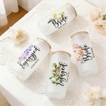 Personalizada Nacimiento Flor Texto Fecha 20 oz Esmerilado Vaso de cristal con pajita y tapa Aniversario de boda Compromiso Regalo para la novia Mujer