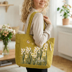 Personalizzato Farfalla Nascita Fiore Corduroy Grande Capacità Borsa Tote con Nome Uso Quotidiano Regalo di Compleanno per Donne