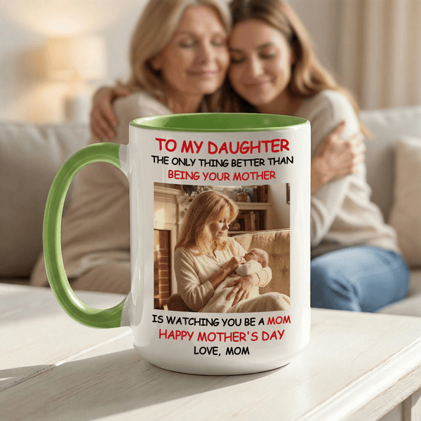 Personalised Multicolor Mom-Daughter Photo 11/15 oz Ceramic Coffee Mug with Text Daily Use Mother's Day Birthday Gift for Women