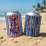 Sardine Mackerel Flounder Striped Insulated Beer Can Cooler Sleeve with Name Beach Party Birthday Gift for Fishing Enthusiasts (Sardine, maquereau, flet rayé, glacière isolante pour canettes de bière 