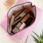 Personalised Multicolour Birth Flower Cartoon Character Striped Makeup Bag with Name Daily Travel Essential Birthday Mother's Day Gift for Women