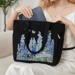 Personalizzato Farfalla Nascita Fiore Corduroy Grande Capacità Borsa Tote con Nome Uso Quotidiano Regalo di Compleanno per Donne