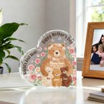 Personalised Bear Family Rose Heart-Shaped Acrylic Plaque with Names Home Decor Mother's Day Gift for Mom Grandma