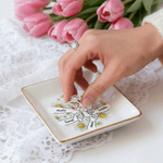 Personalised Birth Flower Hands in Hands Ceramic Trinket Jewellery Dish with 1-10 Names Mother's Day Birthday Gift for Mom Grandma