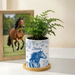 Personalised Horse Portrait Photo Ceramic Plant Pot with Bamboo Base and Name Birthday Gift for Horse Lover Owner