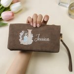 Personalizado de dibujos animados mamá y el bebé abrazos de cuero de la PU de embrague billetera con el nombre y la inicial de viaje esencial de uso diario Día de la Madre de regalo para mamá