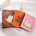 Couverture de livre biblique en cuir PU à motif chrétien multicolore personnalisé avec fermeture éclair pour le nom et poignée de transport Baptême Cadeau de vacances religieux pour les chrétiens