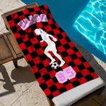 Personalized Plaid Soccer Silhouette Quick-Dry Oversized Sport Beach Towel with Name and Number Beach Pool Party Birthday Gift for Soccer Lover