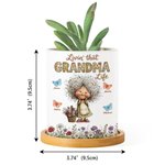 Personalised Cartoon Grandma Character Butterfly Ceramic Flower Pot with Name and Bamboo Tray Home Decor Mother's Day Gift for Mom Grandma