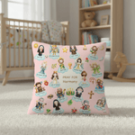 Personalized Cartoon Holy Saints of Heaven Soft Throw Pillow Cover with Name Home Decor Birthday Baptism Gift for Kids Christians