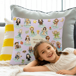 Personalized Cartoon Holy Saints of Heaven Soft Throw Pillow Cover with Name Home Decor Birthday Baptism Gift for Kids Christians